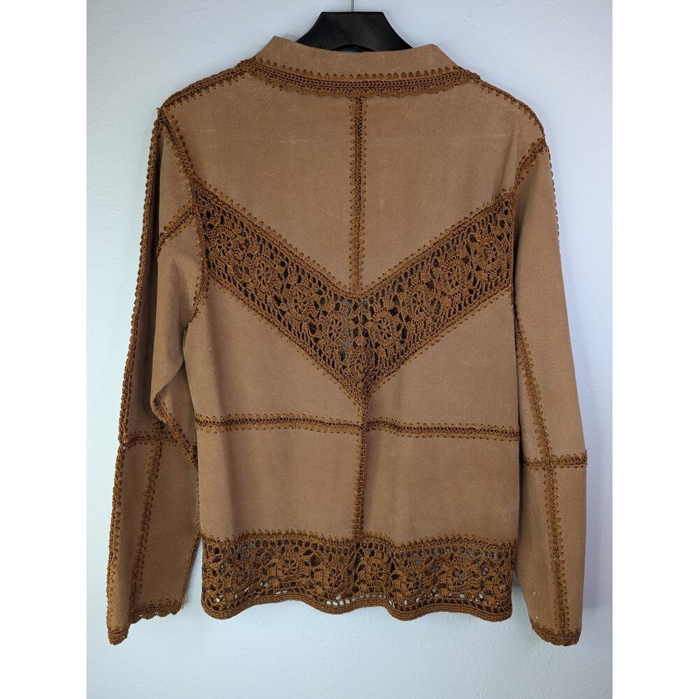 Vintage Carducci Patchwork Suede Leather crochet Jacket Hippie Boho 70s Fairy M - Picture 4 of 7